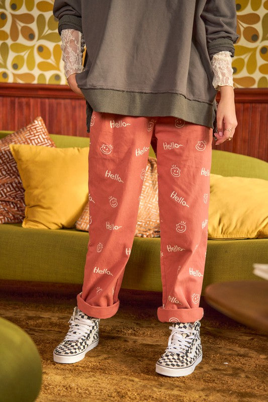 Stilla | Ansigt Mønster Baggy Casual Bukser