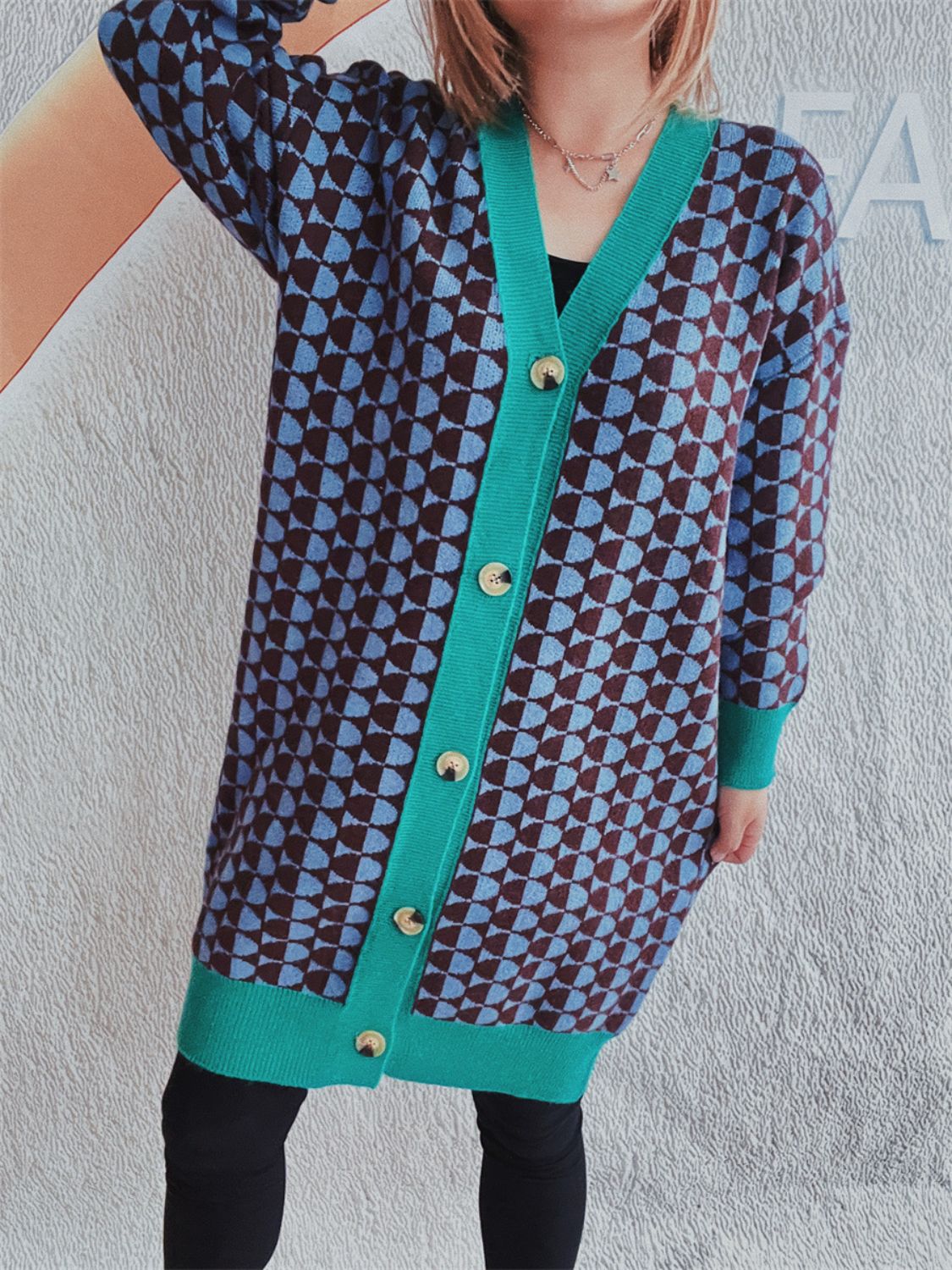 Stilla | Trim Geometrisk Knap Ned Cardigan