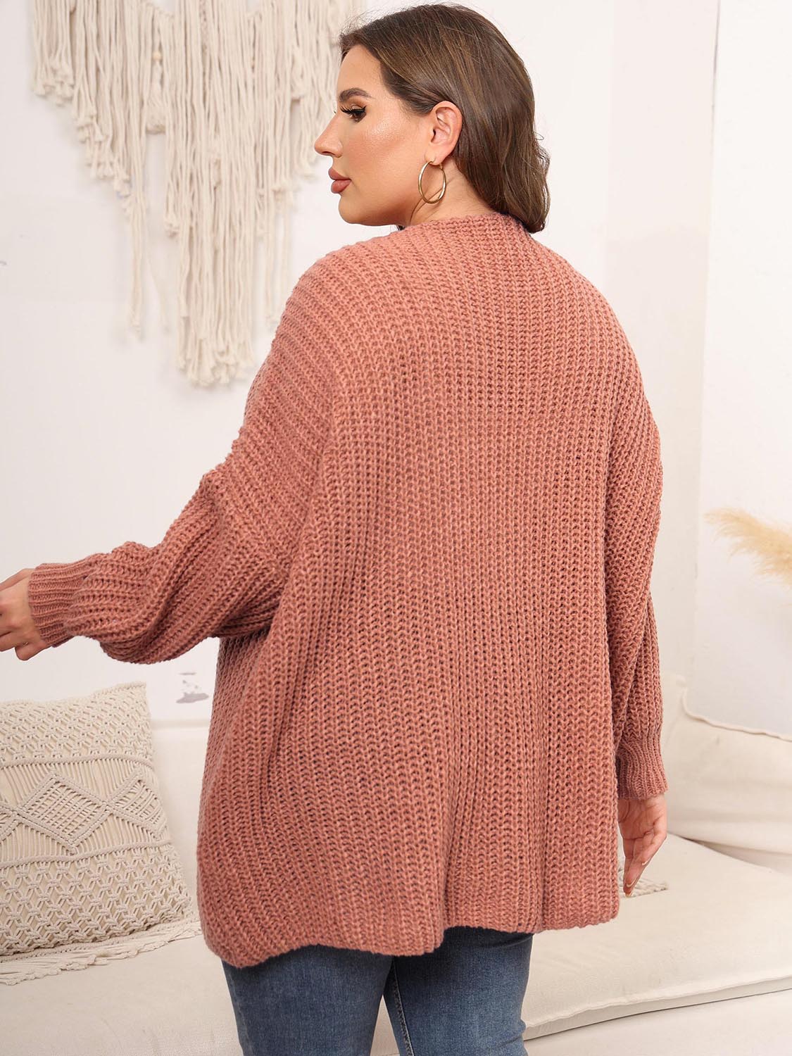Stilla | Plus Size Åben Front Faldet Skuldre Strik Cardigan