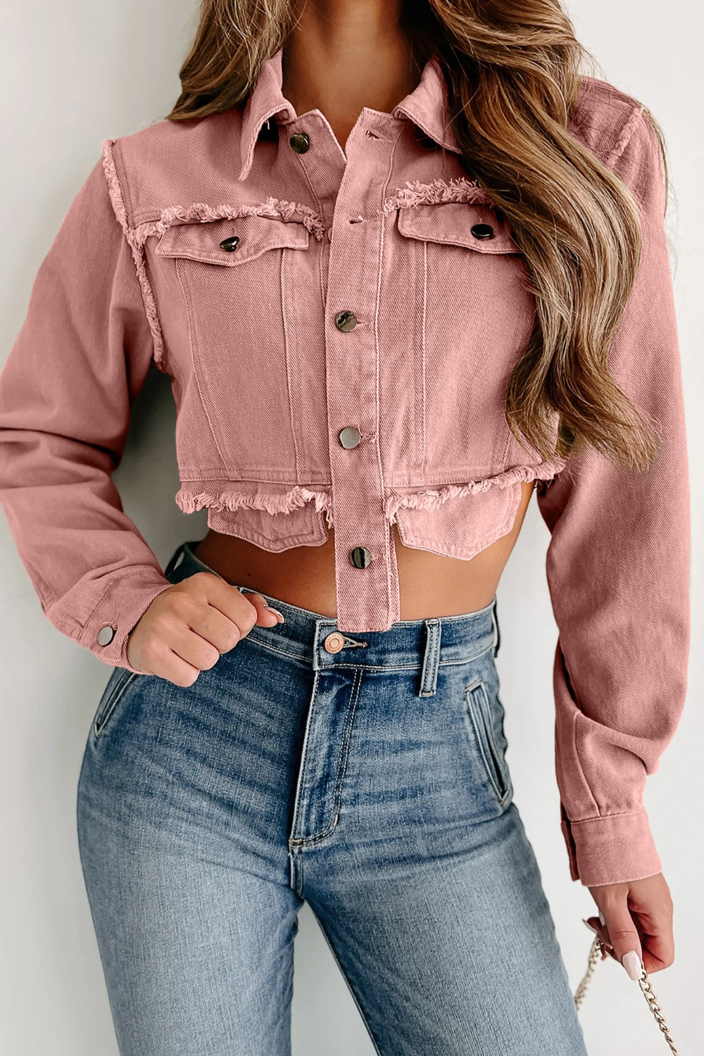 Stilla | Hem Knappet Op Cropped Denim Top