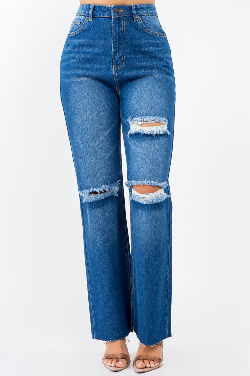 Stilla | Bazi Høj Talje Distressed Bred Ben Jeans