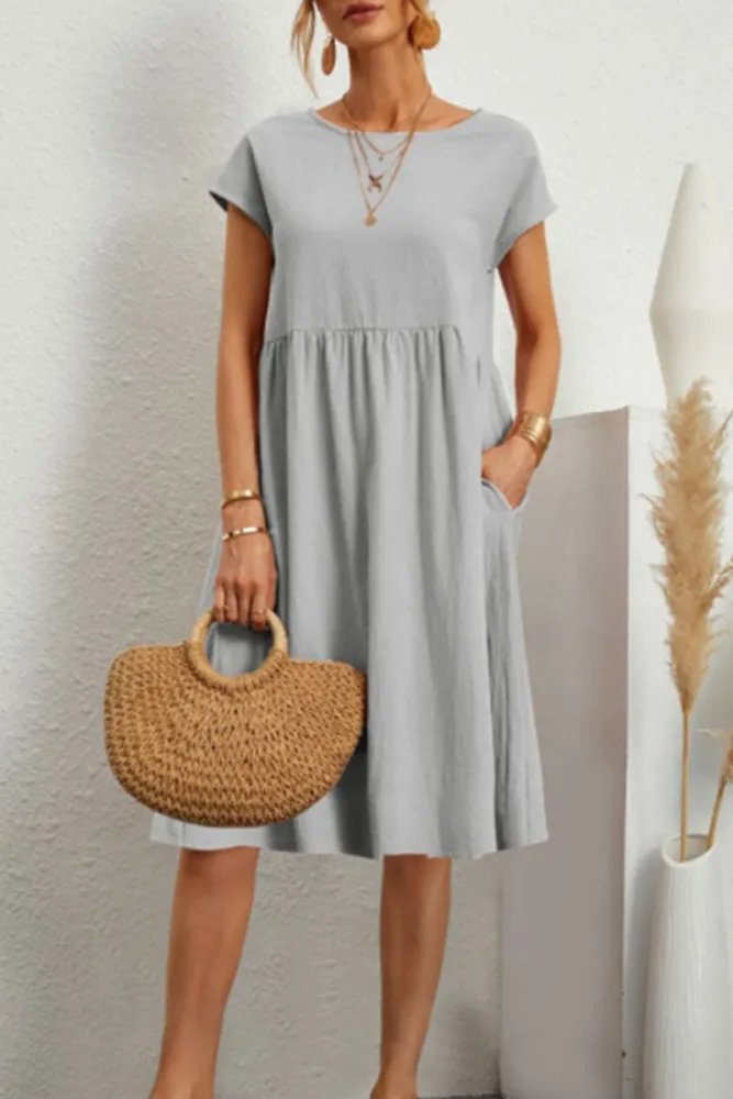 Stilla | Simple Patchwork Casual Dress with ONeck and ALine Short Sleeves