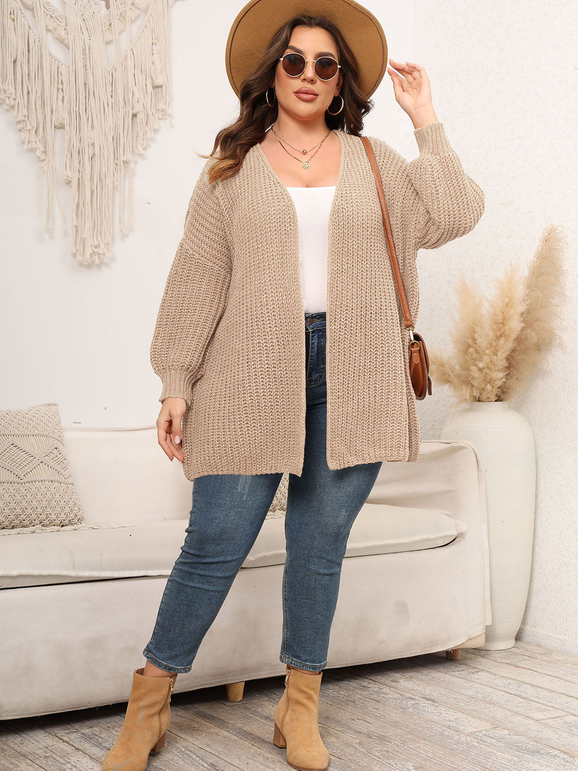 Stilla | Plus Size Åben Front Faldet Skuldre Strik Cardigan