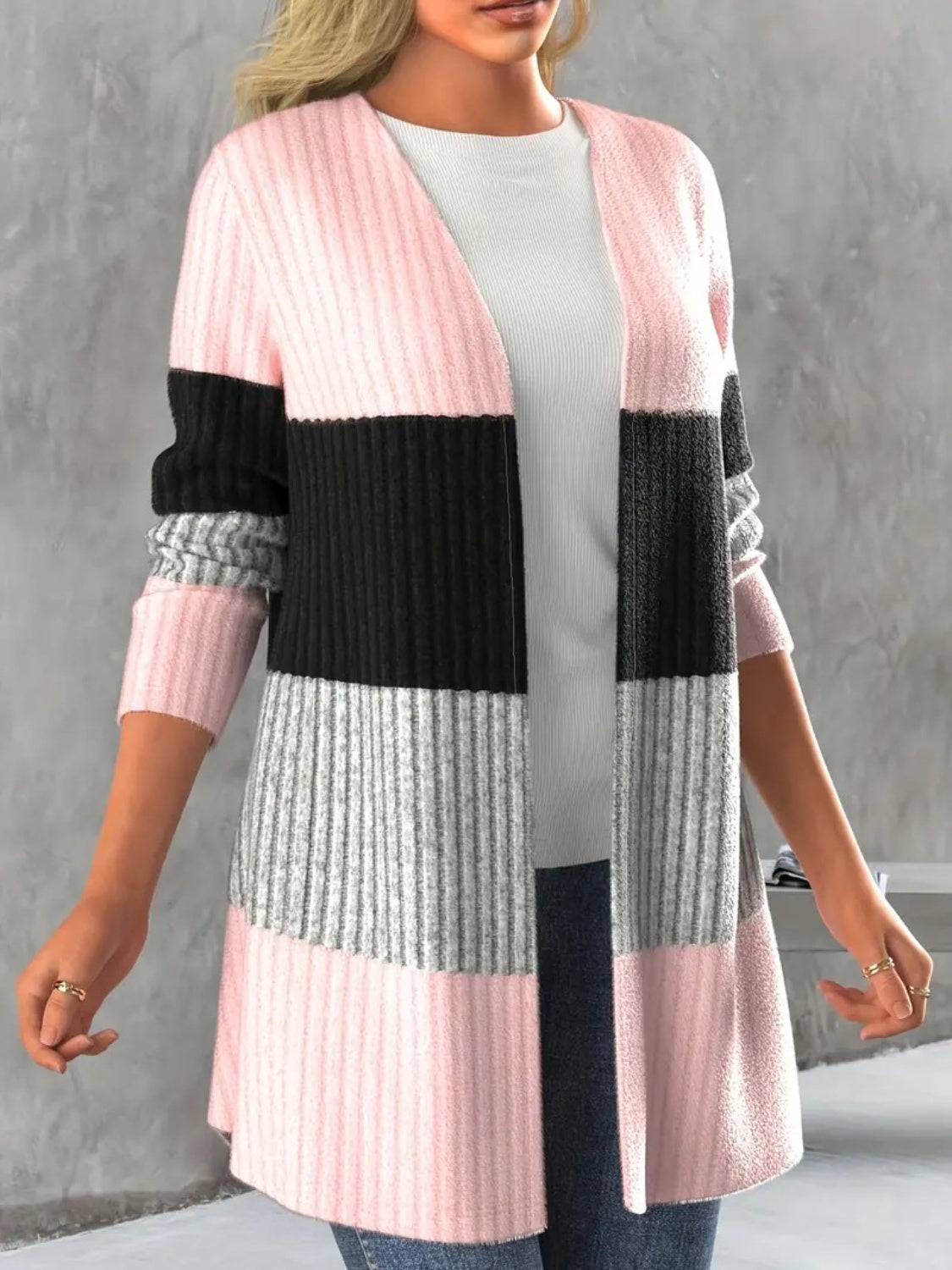 Stilla | Block Åben Front Langærmet Cardigan