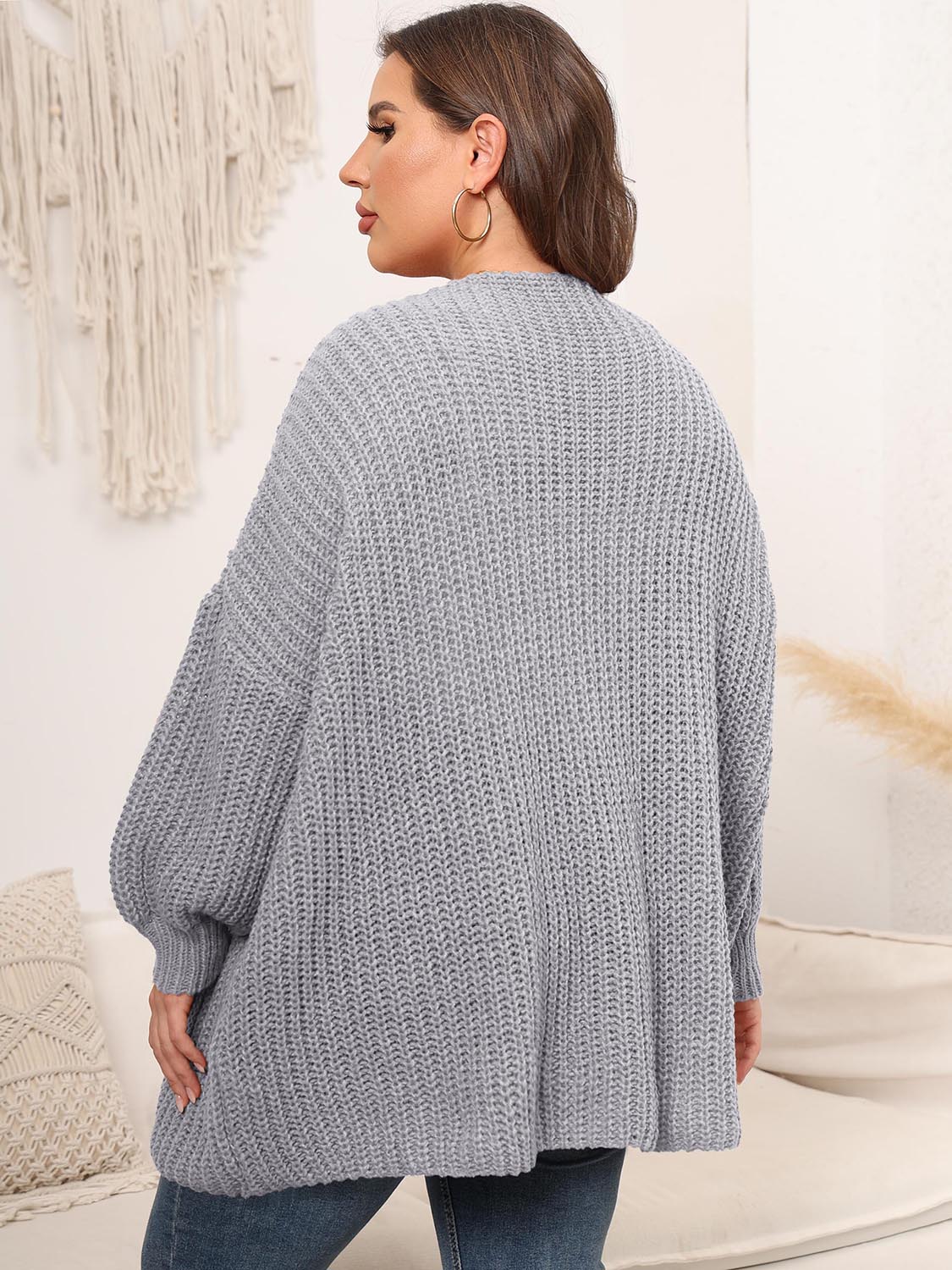 Stilla | Plus Size Åben Front Faldet Skuldre Strik Cardigan
