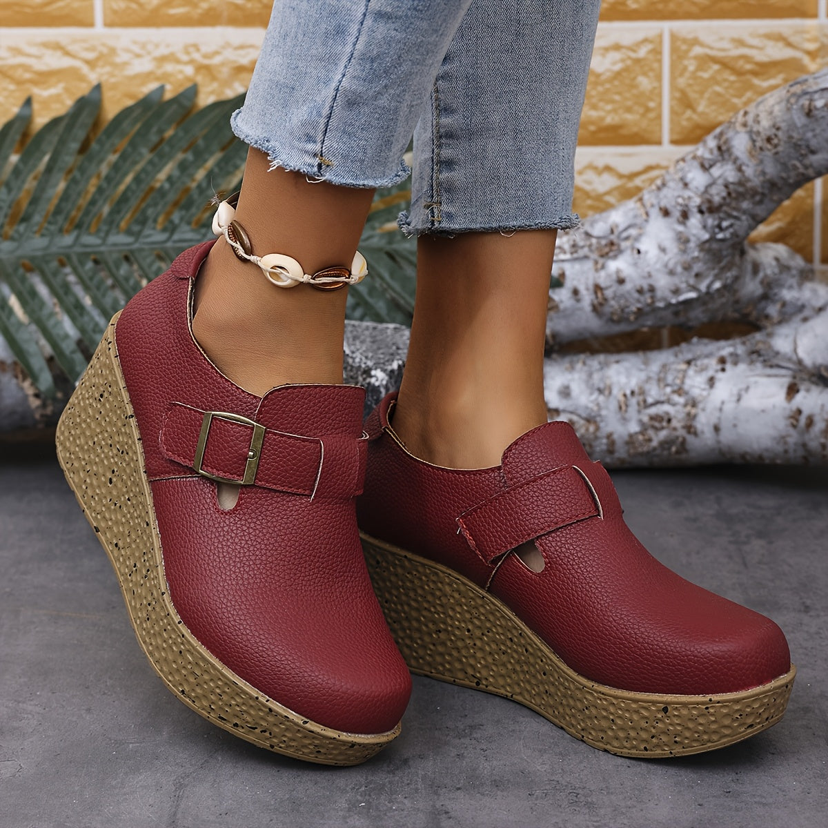 Stilla | Overdimensionerede Kilehælsandaler Komfortable Platform Sandals Med Spænde