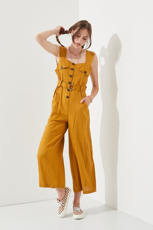 Stilla | Ærmeløs Firkantet Hals Knap Ankel Jumpsuit