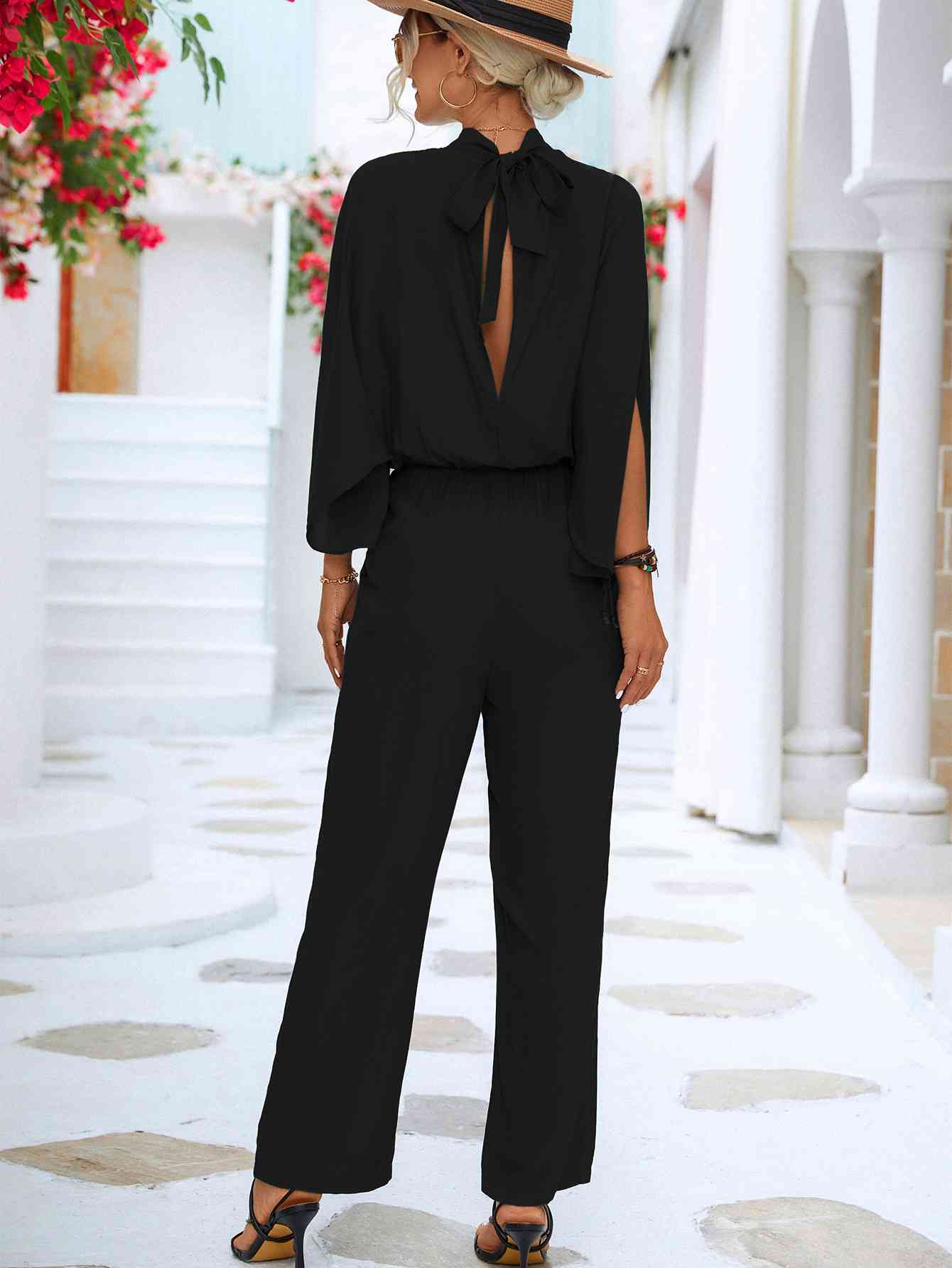Stilla | Back Mock Neck Split Sleeve Jumpsuit