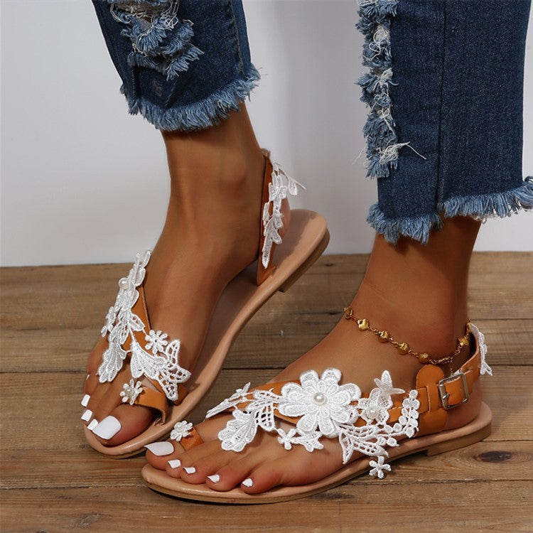 Stilla | Bohemian Blonde Sandaler med Blomster Ankelrem