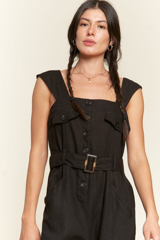 Stilla | Ærmeløs Firkantet Hals Knap Ankel Jumpsuit
