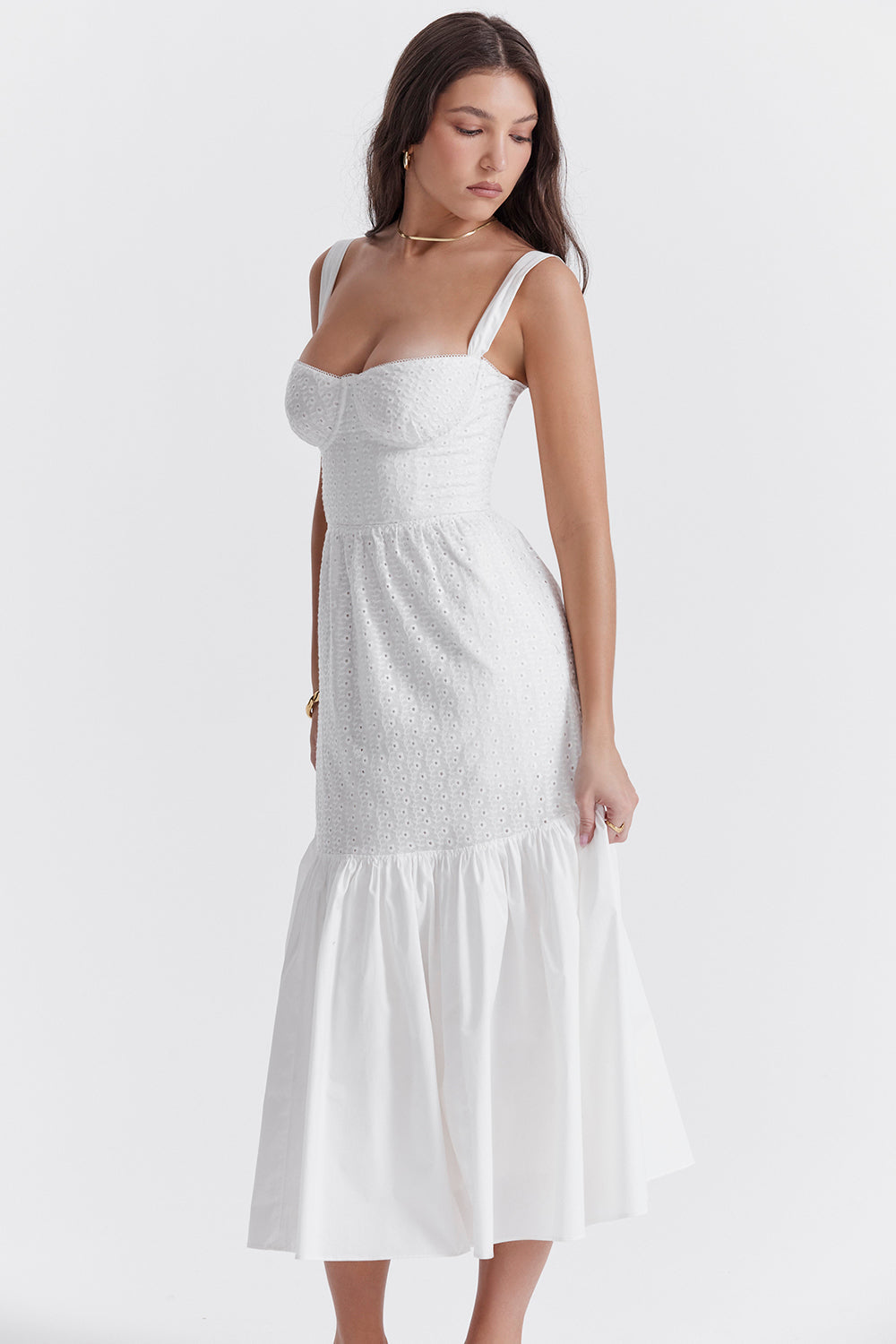 Stilla | Hvid Midi Sunkjole Fra Broderie Anglaise