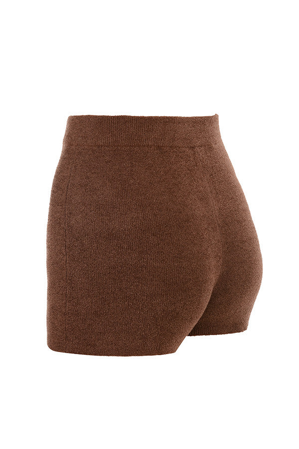 Stilla | Chokolade Fluffy Crop Top Med Højtaljede Shorts