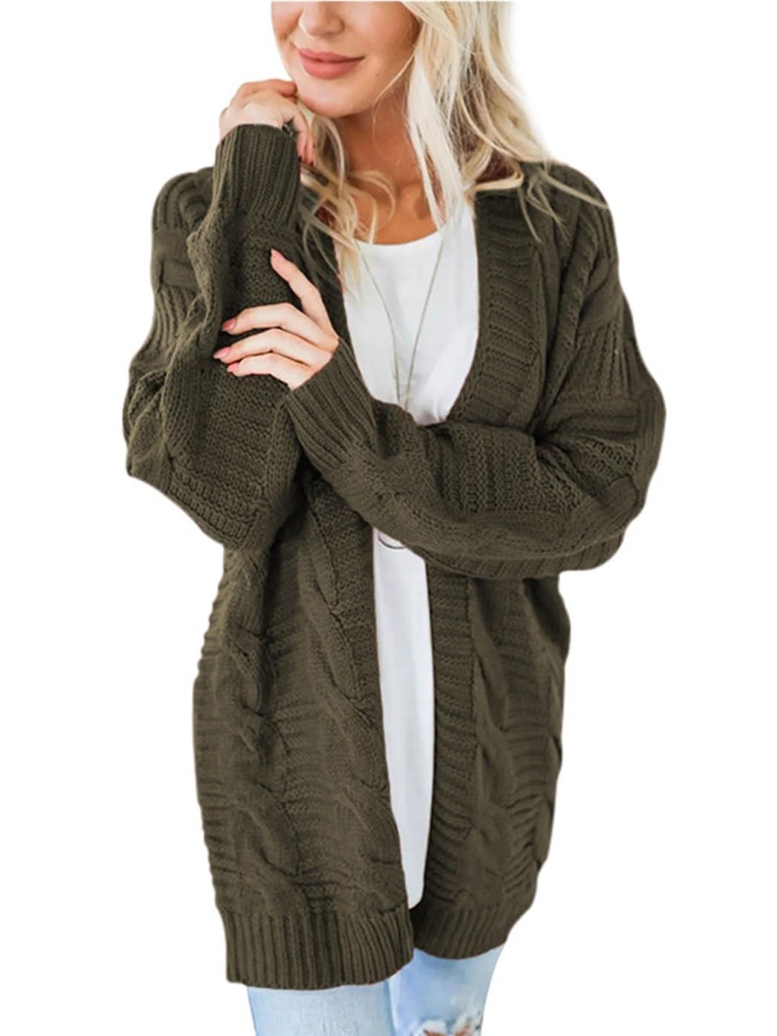 Stilla | Strik Åben Front Langærmet Cardigan