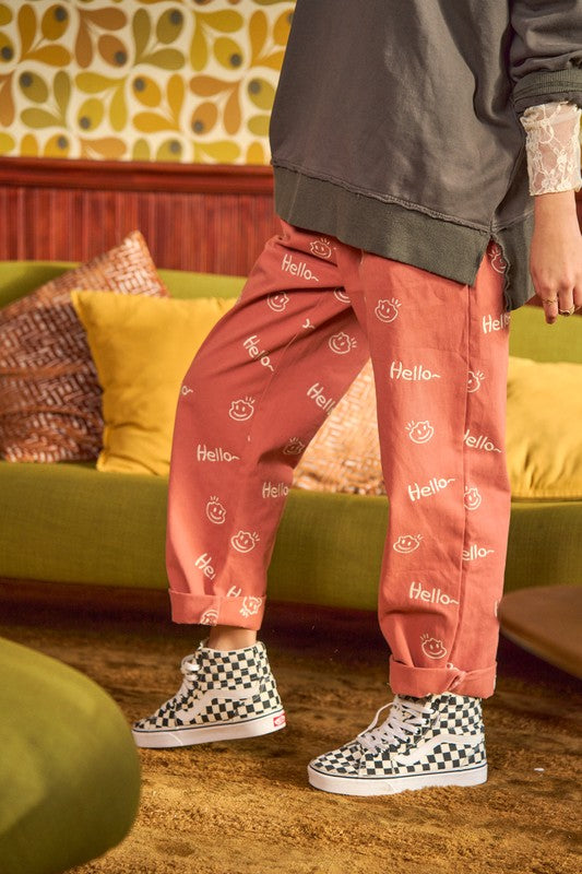 Stilla | Ansigt Mønster Baggy Casual Bukser