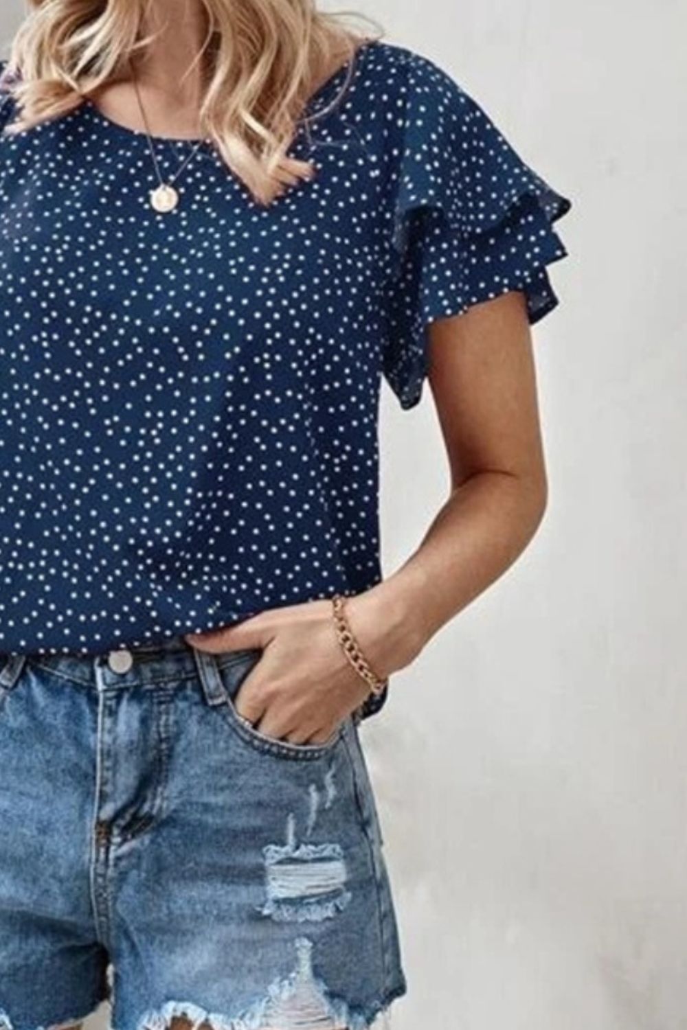 Stilla | Polka Dot Rund Hals Korte Ærme Bluse