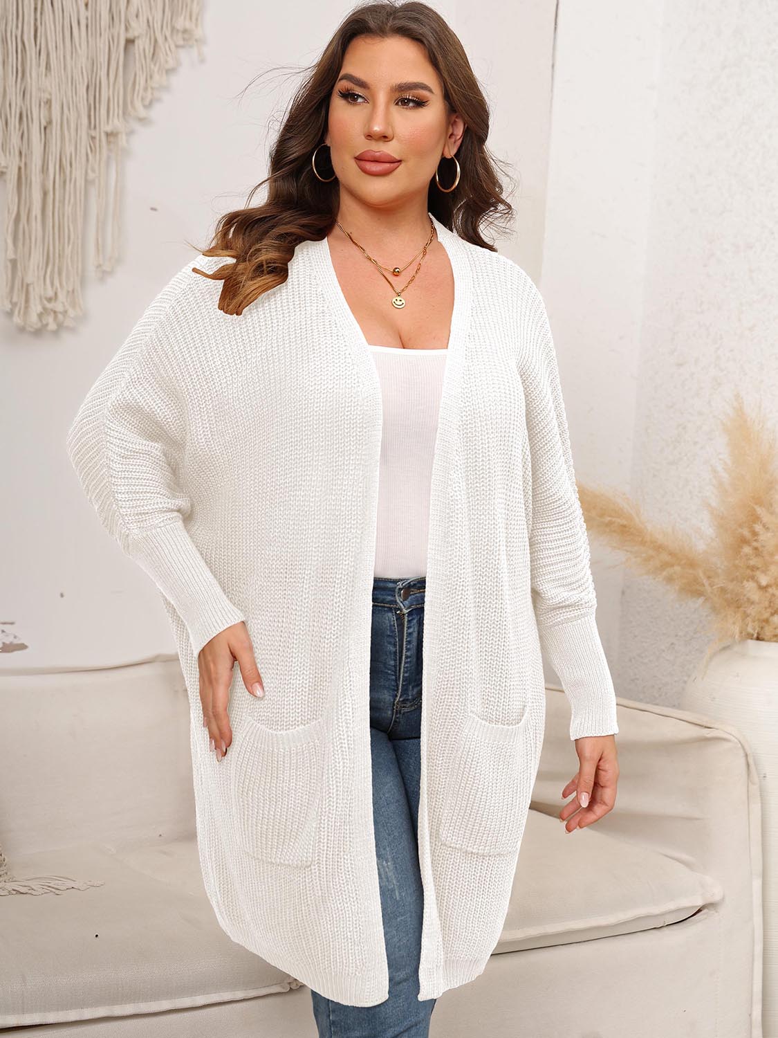 Stilla | Plus Size Åben Front Cardigan Med Lommer