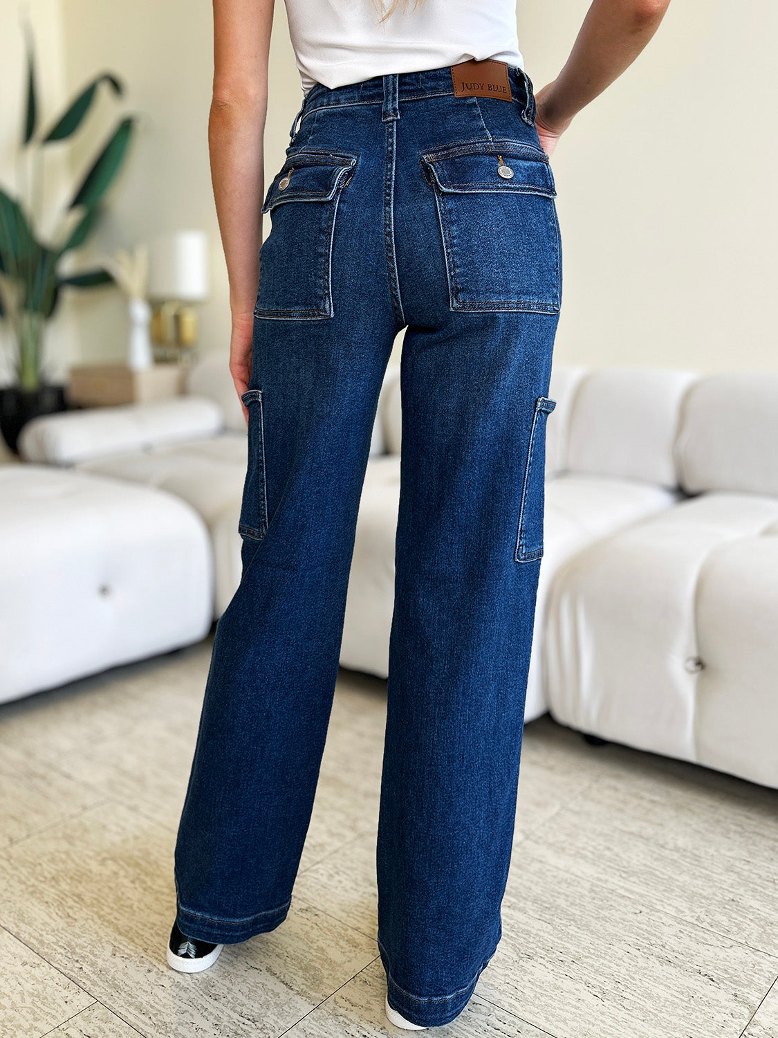 Stilla | Blå Fuld Størrelse Høj Talje Lige Cargo Jeans