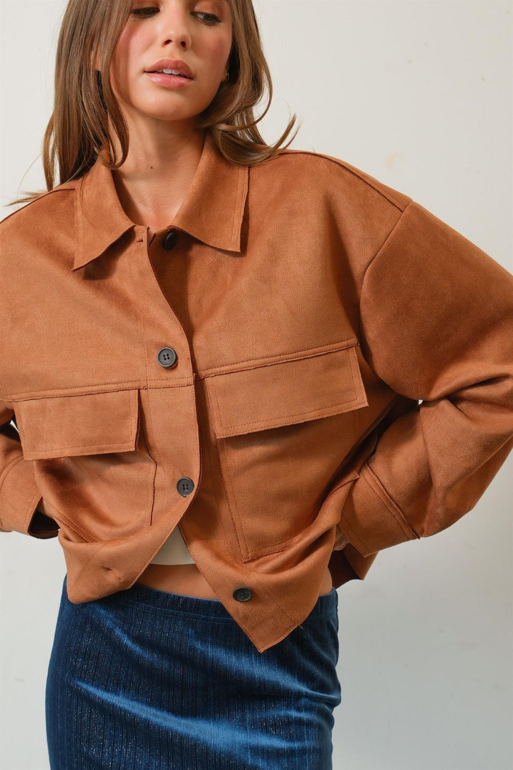 Stilla | Suede Knap Nede Cropped Jakke
