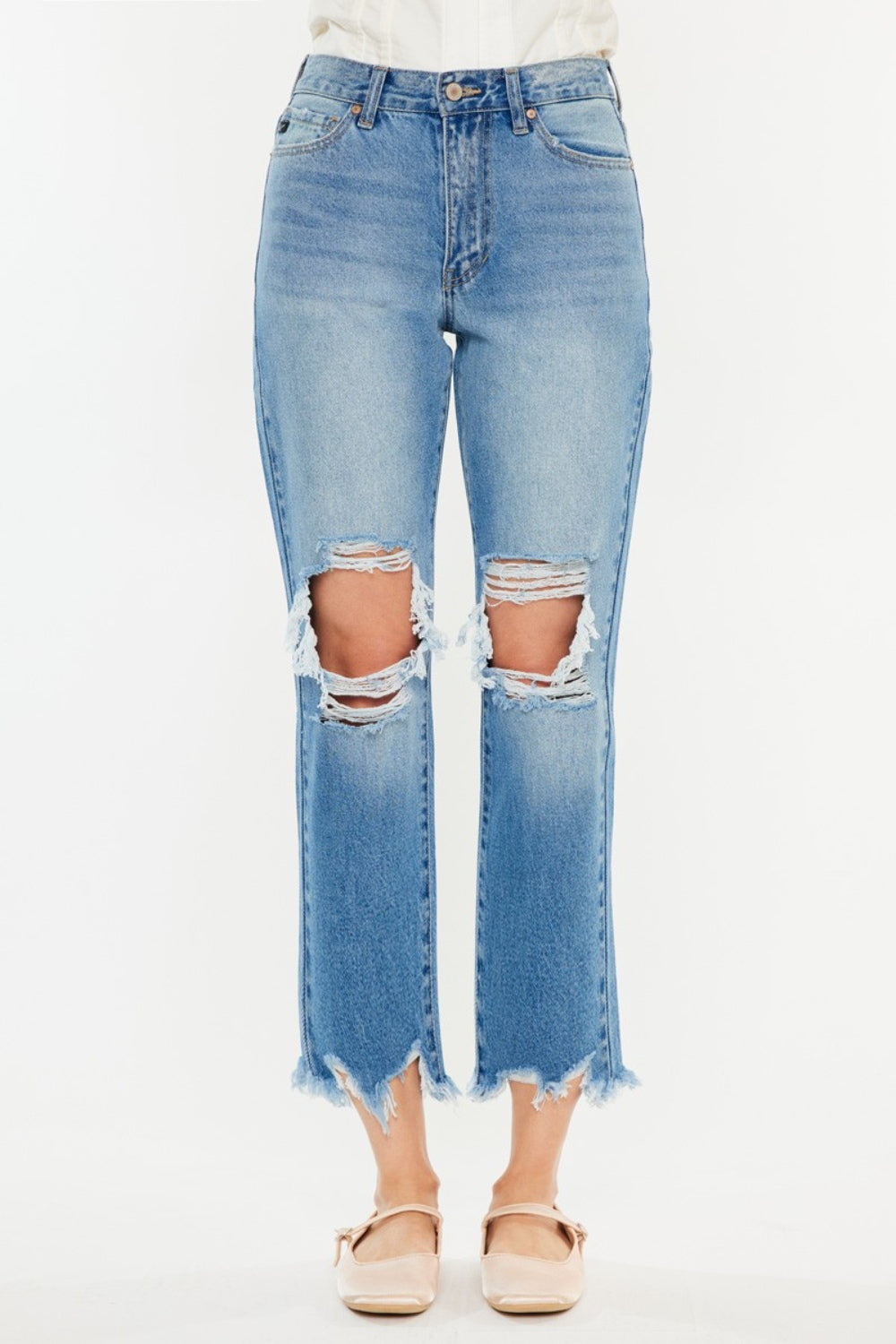 Stilla | Distressed Frayed Hem Cropped Jeans