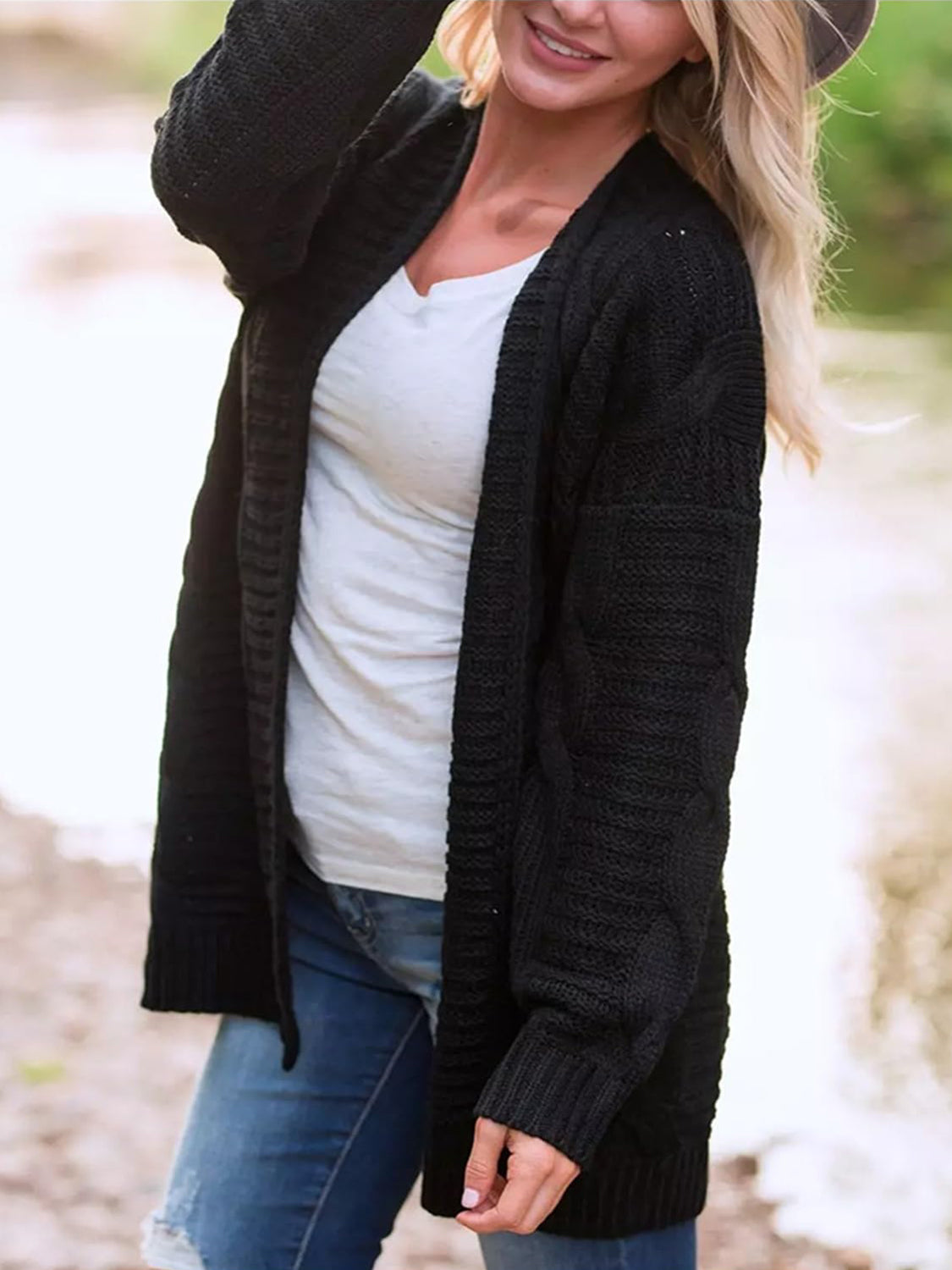 Stilla | Strik Åben Front Langærmet Cardigan
