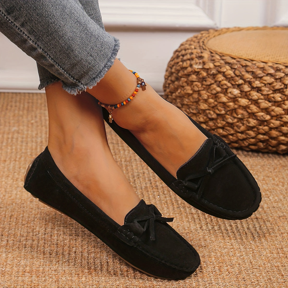 Stilla | Retro Loafers Med Sløjfe, Slip on Sko Med Rund Tå