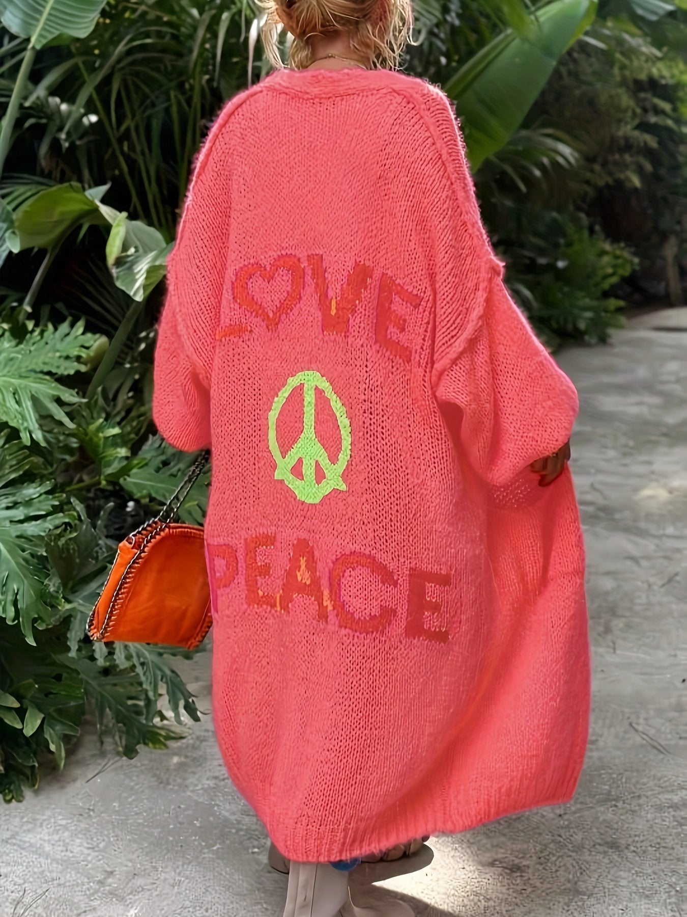 Stilla | Strikjakke med Peace and Love tryk