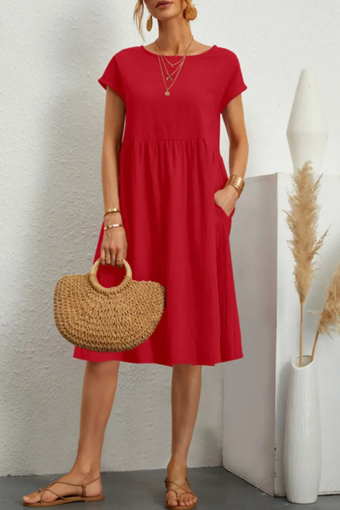 Stilla | Simple Patchwork Casual Dress with ONeck and ALine Short Sleeves