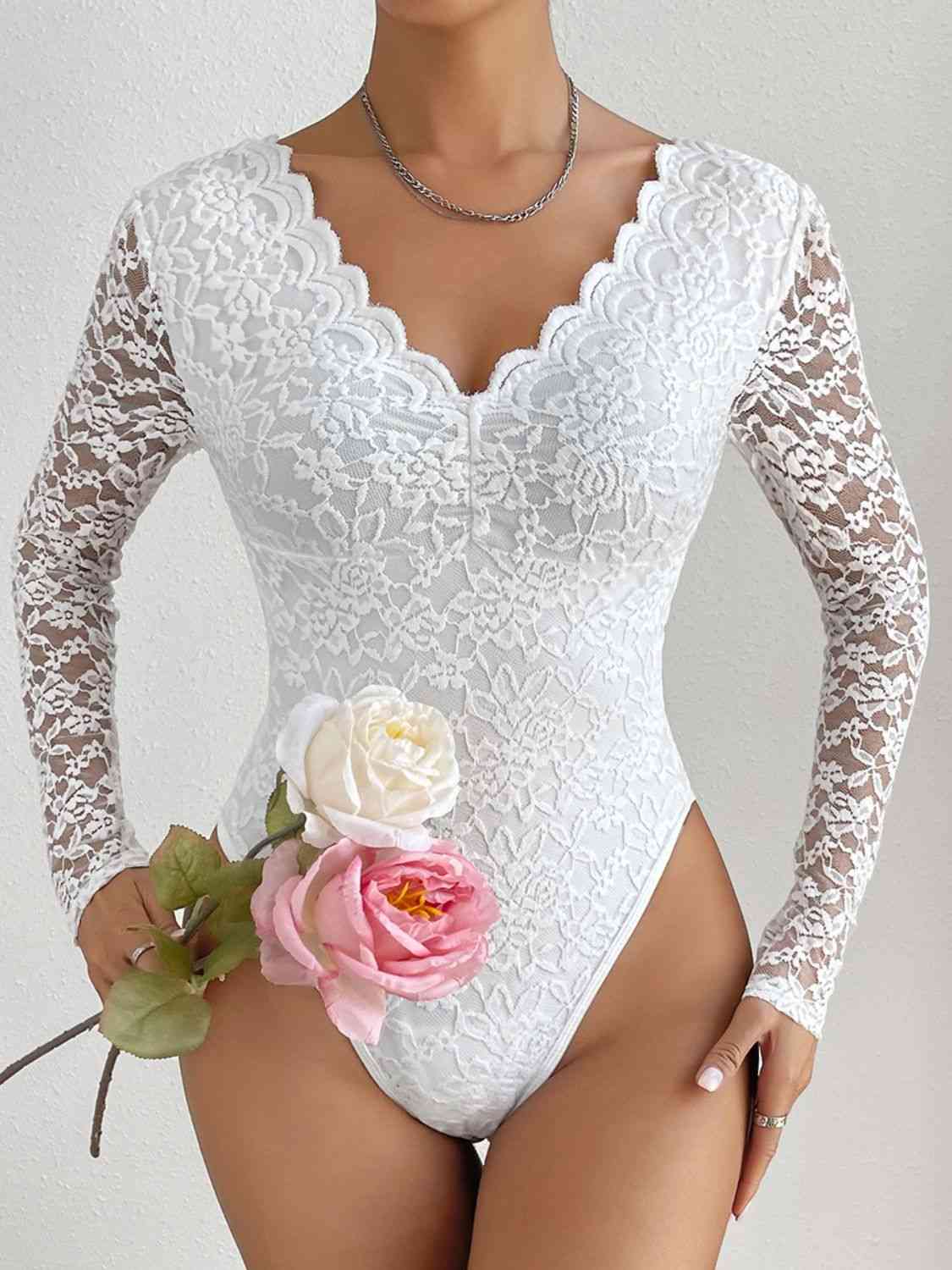 Stilla | Neck Lange Ærmel Lace Trim Bodysuit