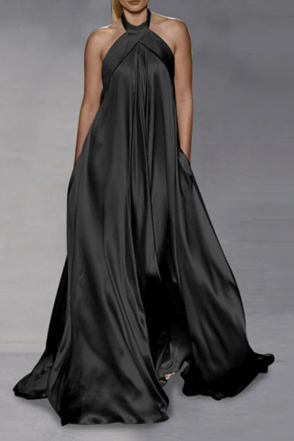 Stilla | Bijou Satin Halterneck Aften Fest Maxi Kjole