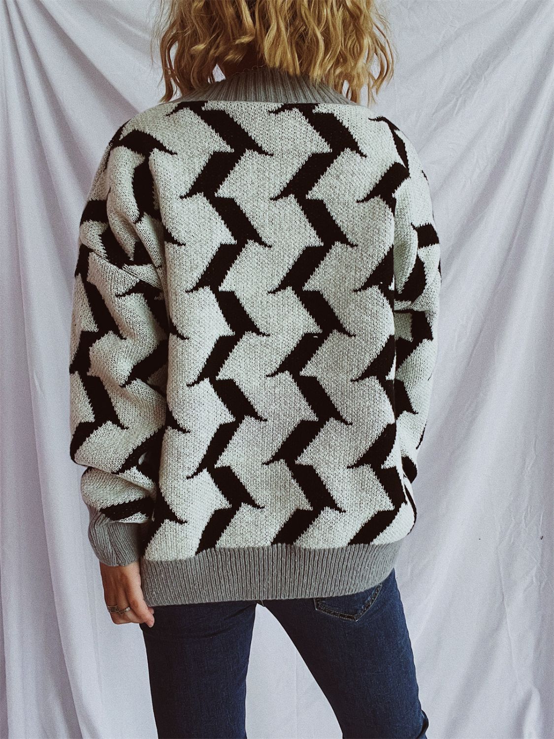 Stilla | Trim Geometrisk V-hals Langærmet Cardigan