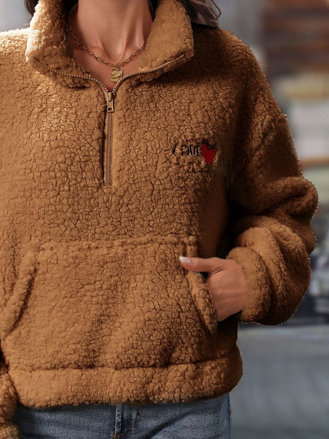 Stilla | Sweat Halv Lukket Hjerte Teddy Med Lange Ærmer