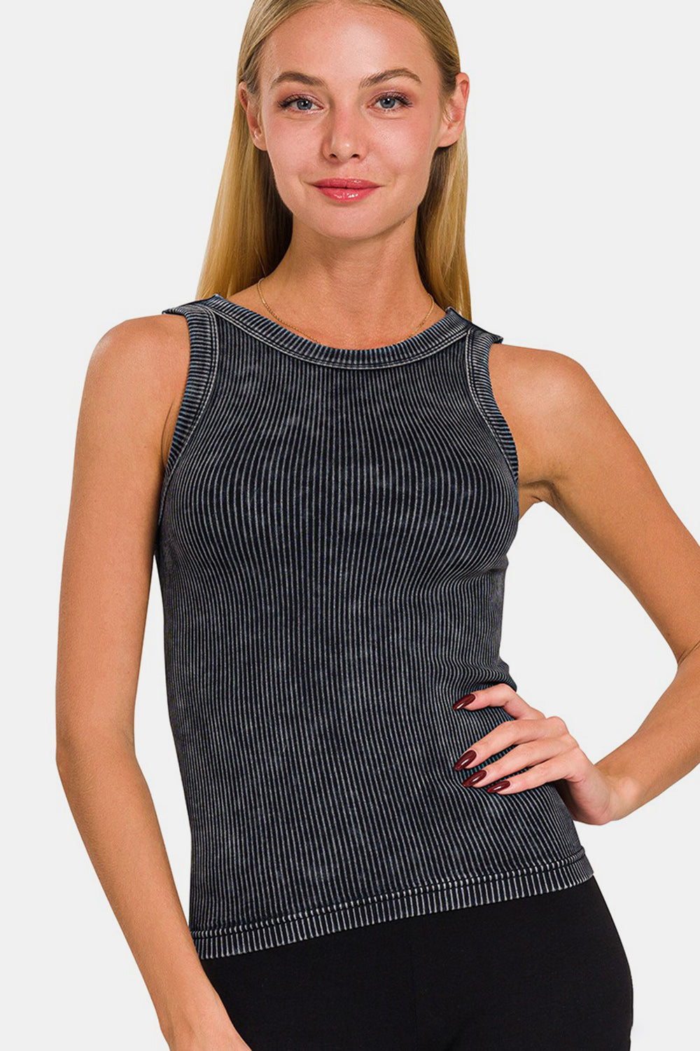 Stilla | 2 Way Udringet Vasket Ribbet Cropped Tank
