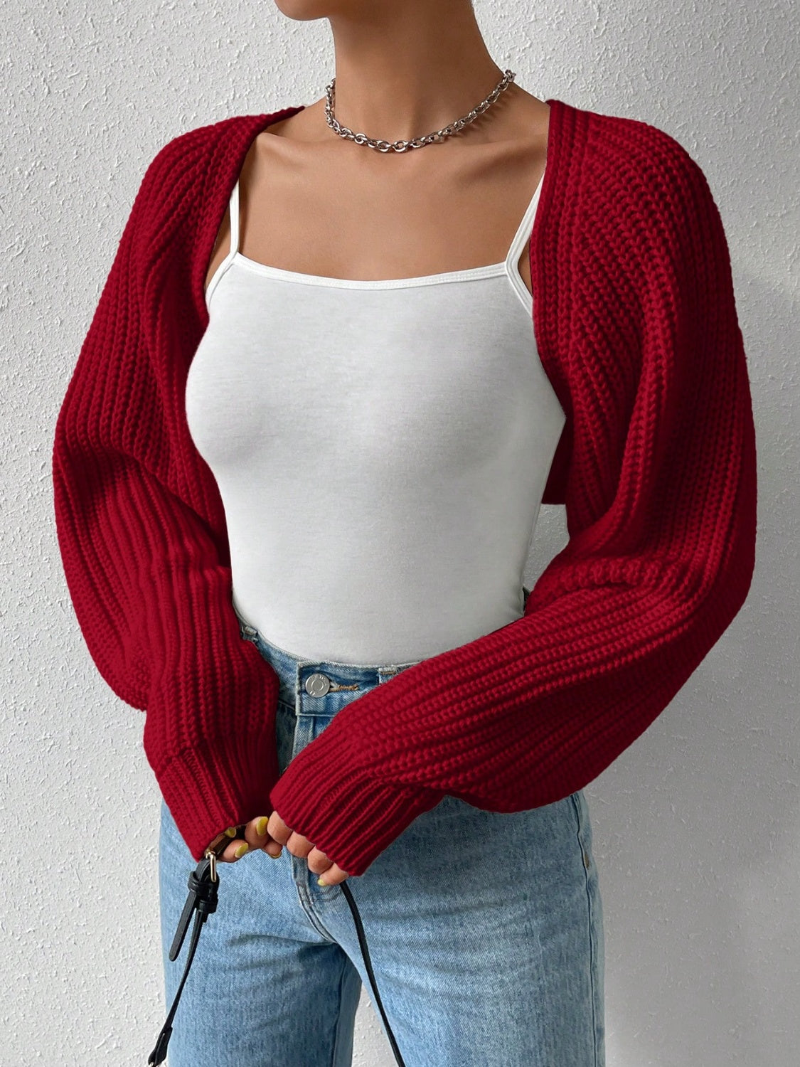 Stilla | Åben Front Langærmet Cropped Cardigan