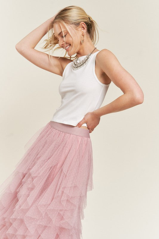 Stilla | Lagd Polka Dot Mesh Foret A-line Midi Nederdel