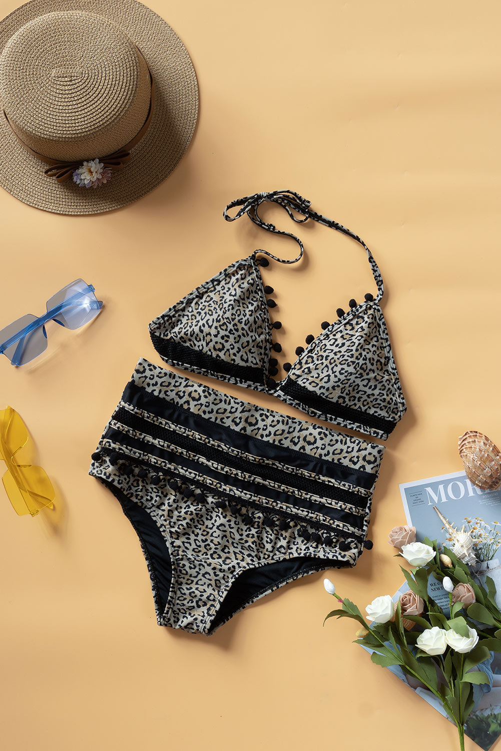 Stilla | Pompom Detalje Halterneck To-delt Bikini Sæt