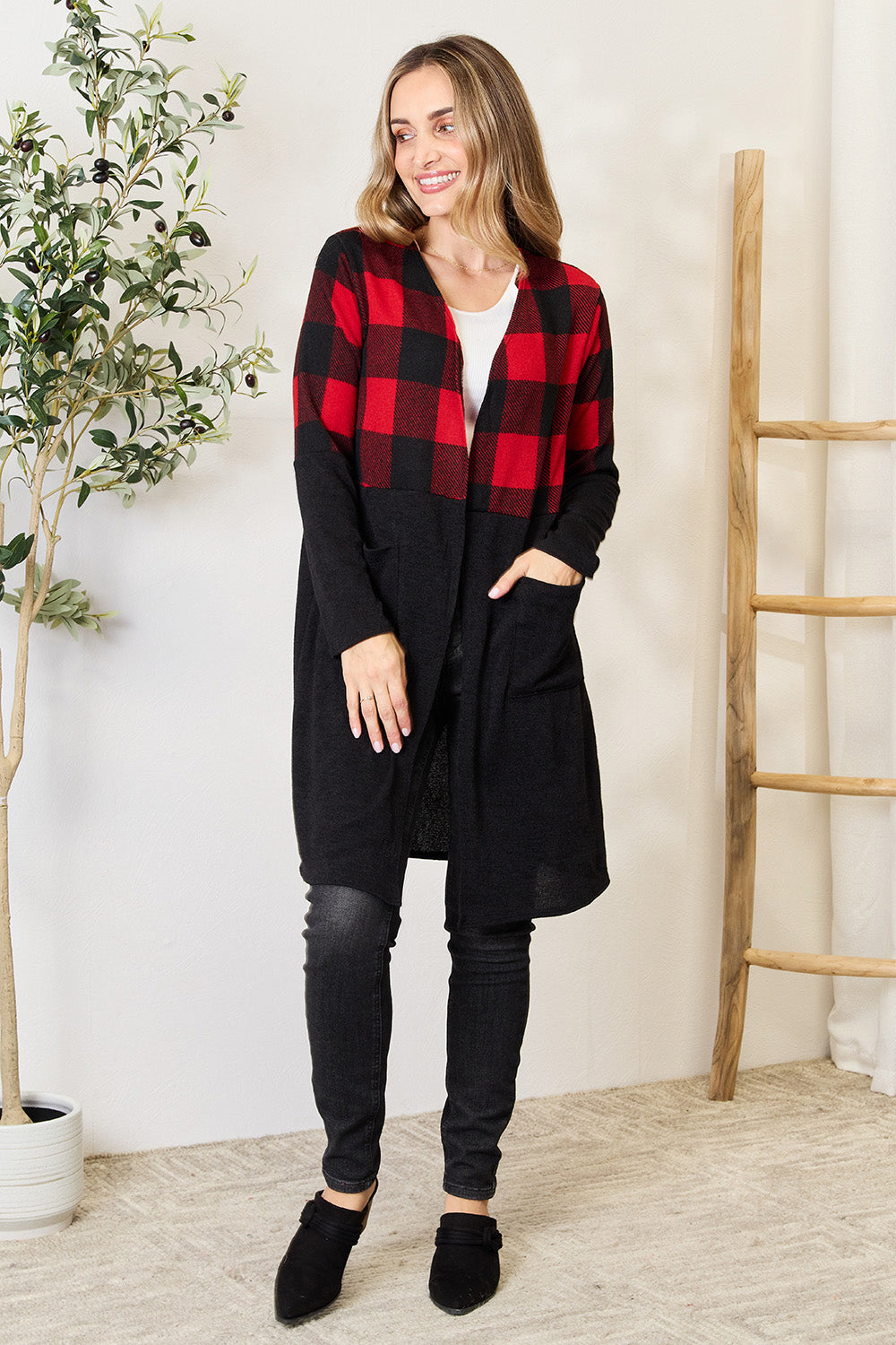 Stilla | Full Size Plaid Åben Front Cardigan