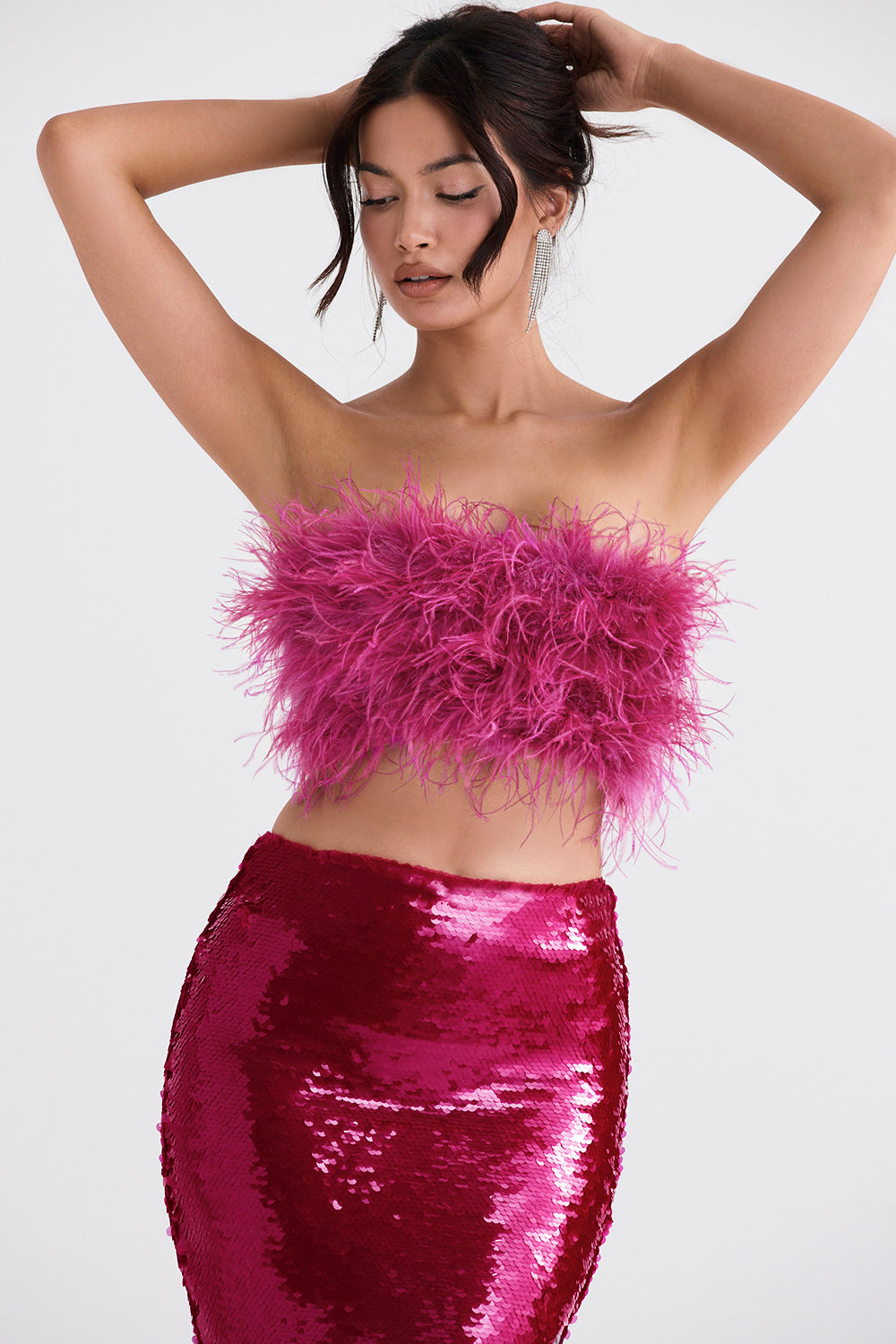 Stilla | Lys Pink Bandeau Med Pailletter Og Maxi Nederdel