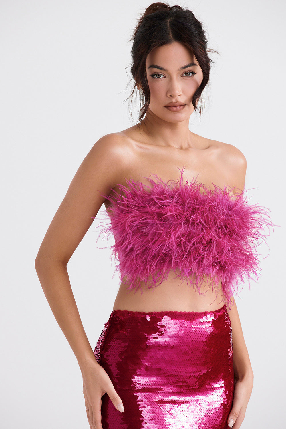 Stilla | Lys Pink Bandeau Med Pailletter Og Maxi Nederdel
