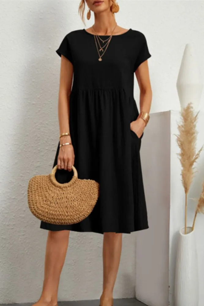 Stilla | Simple Patchwork Casual Dress with ONeck and ALine Short Sleeves