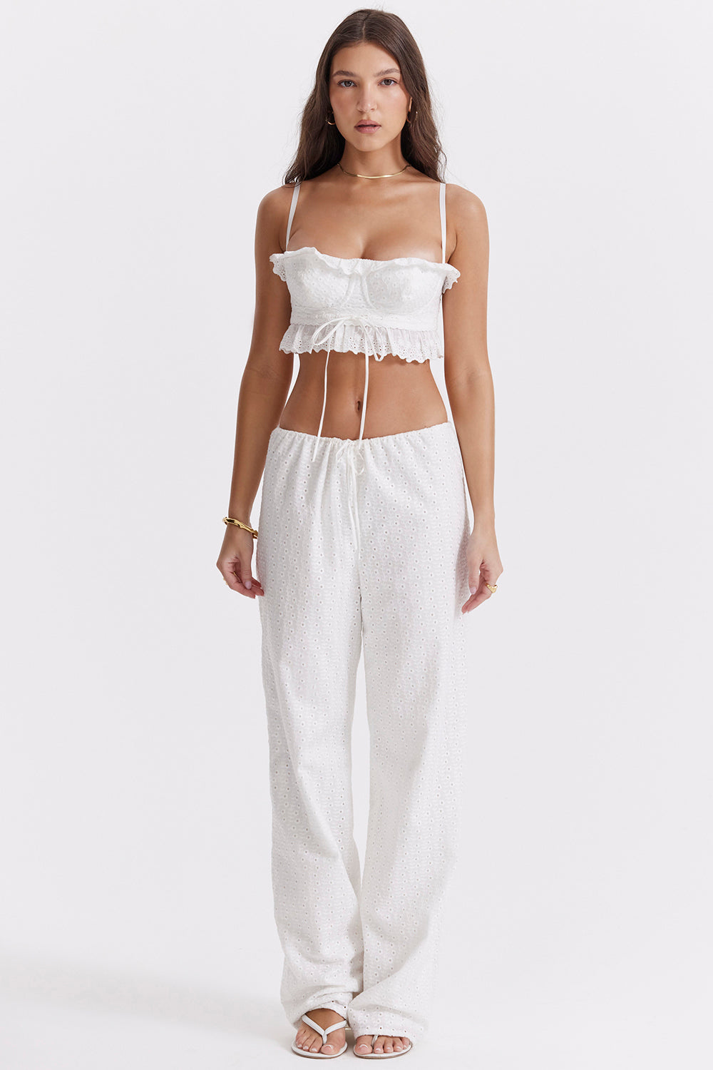 Stilla | Hvid Broderie Anglais Bralette Top Med Bukser
