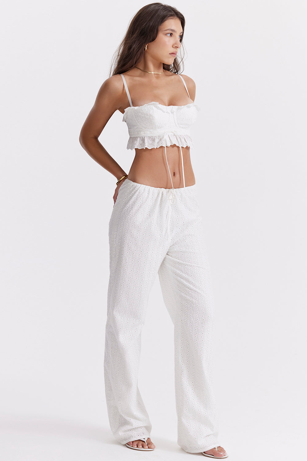 Stilla | Hvid Broderie Anglais Bralette Top Med Bukser