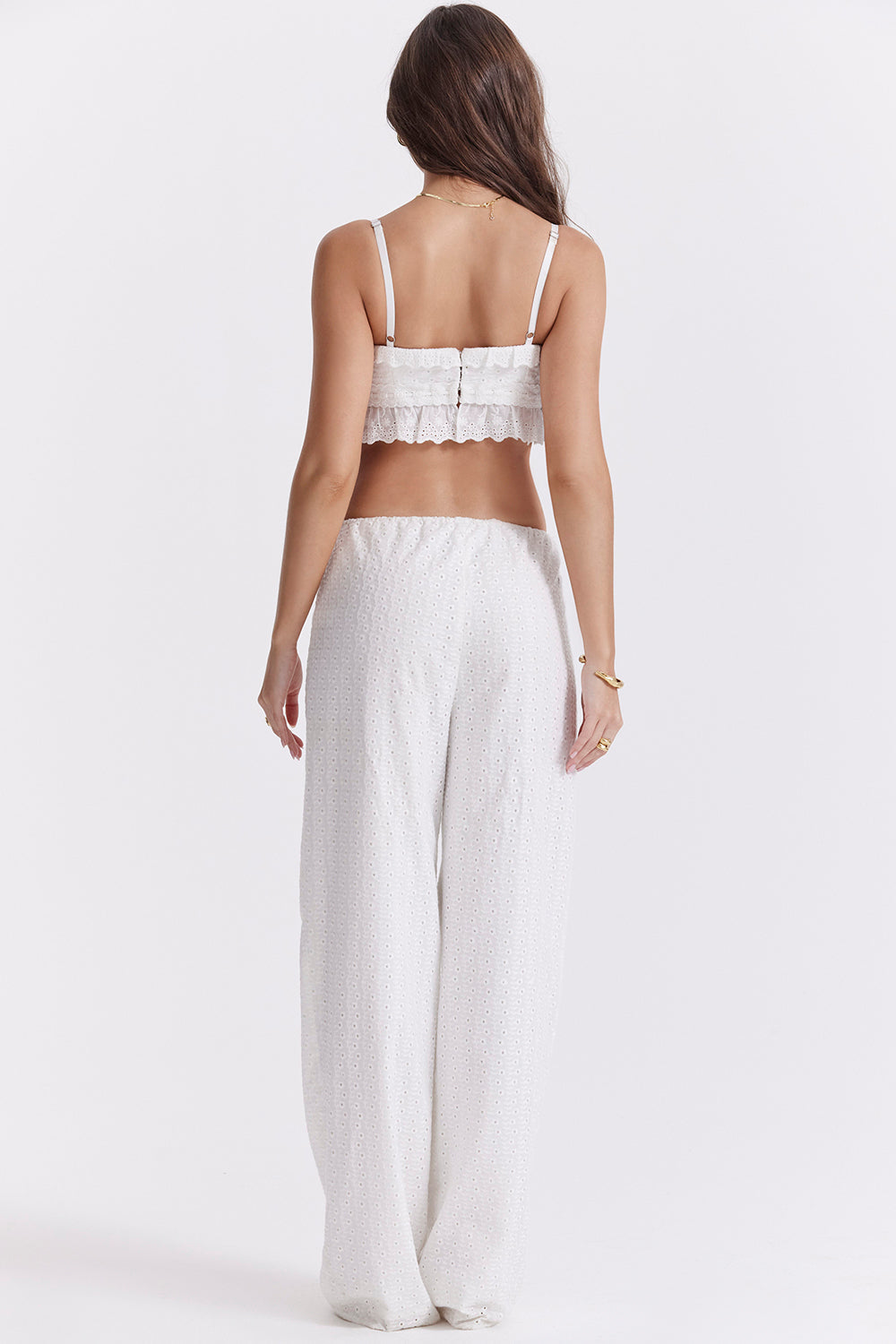 Stilla | Hvid Broderie Anglais Bralette Top Med Bukser