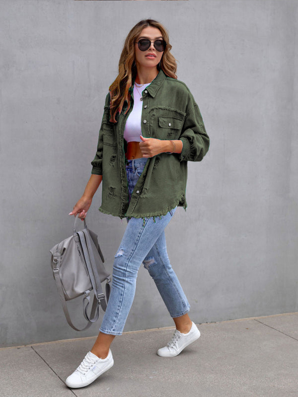 Stilla | Edge Ripped Denim Afslappet Jakke