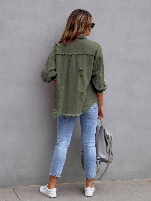 Stilla | Edge Ripped Denim Afslappet Jakke