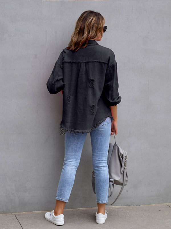 Stilla | Edge Ripped Denim Afslappet Jakke