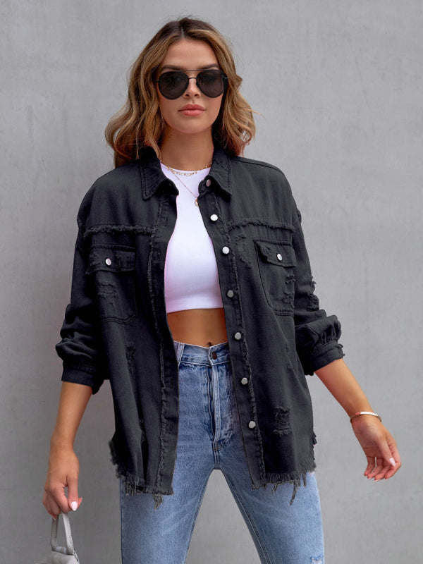 Stilla | Edge Ripped Denim Afslappet Jakke