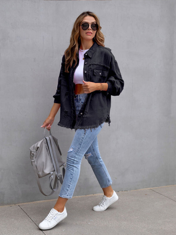 Stilla | Edge Ripped Denim Afslappet Jakke
