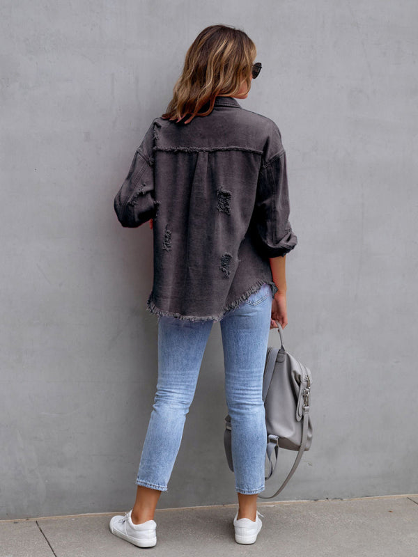 Stilla | Edge Ripped Denim Afslappet Jakke