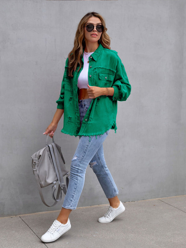 Stilla | Edge Ripped Denim Afslappet Jakke