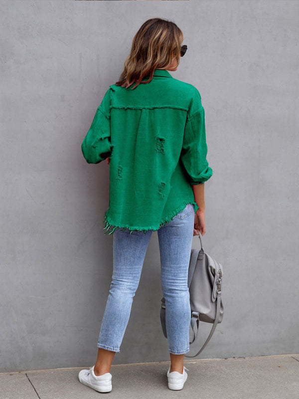 Stilla | Edge Ripped Denim Afslappet Jakke